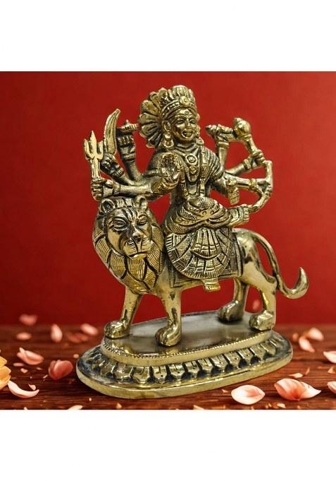 Craftcart Maa Durga Brass Idol Statue 100% Pure Brass Lxbxw 12X8X14 Cm W 1.2 Kg Decorative Showpiece - 14 Cm(Brass Gold)