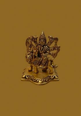 Brass Idol Brass Durga Idol Height Is 3 Inches And Weight 190 Grams. Decorative Showpiece - 7.5 Cm(Brass Gold)