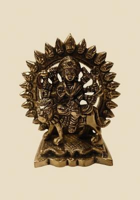 Brass Idol Maa Durga Brass Statue 10.16 Cm Height 470 Grams Decorative Showpiece - 10.6 Cm(Brass Gold)