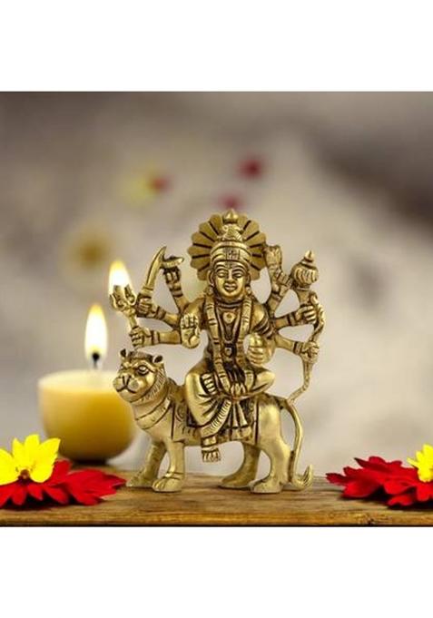 Shanti Brass Durga Maa Idol For Pooja Room Home Office Decorative Showpiece - 11.4 Cm(Brass Gold)