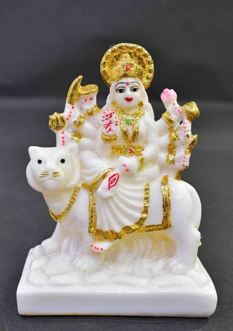 Shree Krishana Trader Maa Durga Devi Idol Statue Sherawali Decorative Showpiece - 0.5 Cm(Marble White) - Indya