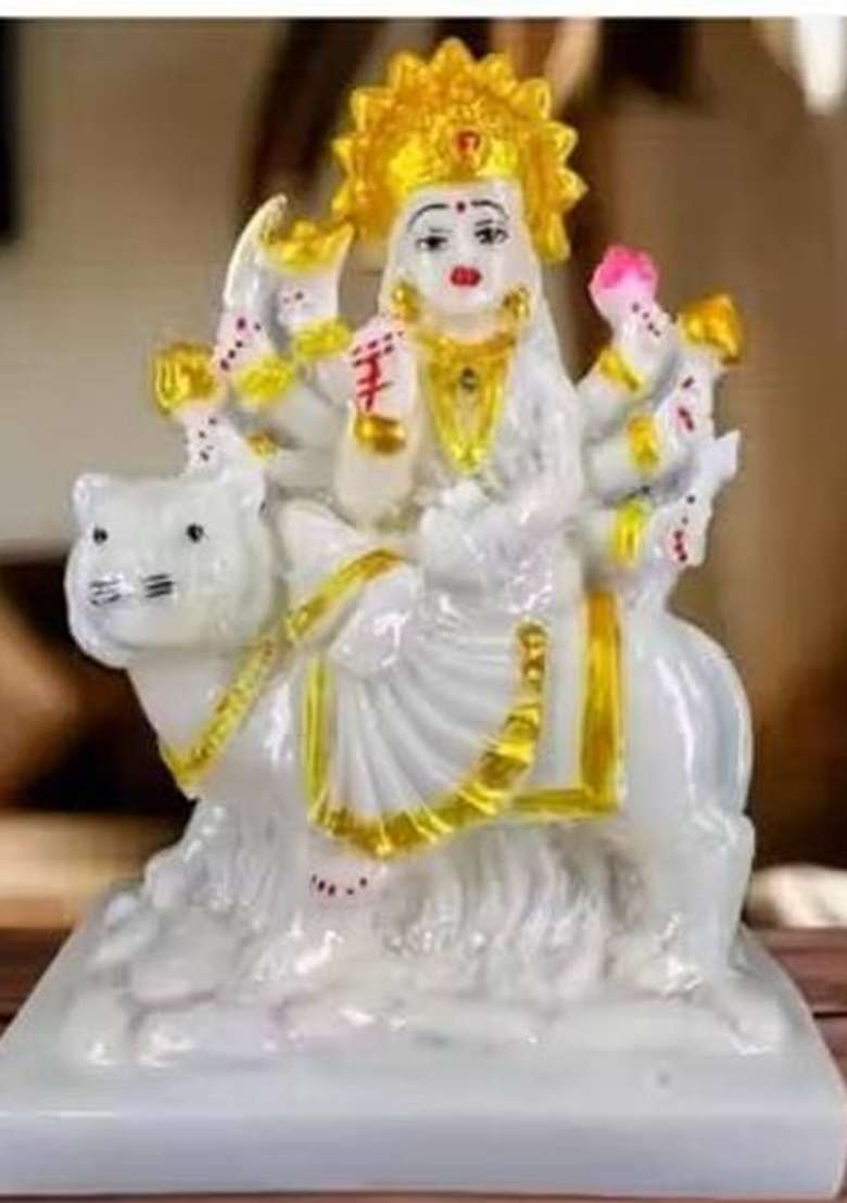 Shree Krishana Trader Maa Durga Devi Idol Statue Sherawali Decorative Showpiece - 0.5 Cm(Marble White) - Indya
