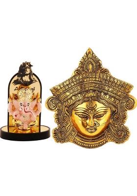 Jagriti Enterprise Polyresin Ganesha Idol Maa Durga Face Wall Hanging Divine Blessings Home Dcor Decorative Showpiece - 2 Cm(Gold Plated Metal Polyresin Multicolor)