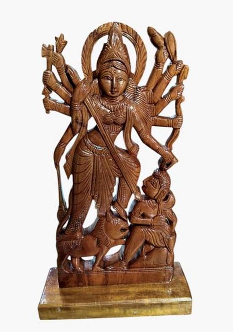 Aaditri Crafts Handcrafted Wooden Maa Durga Idol. Decorative Showpiece - 29 Cm(Wood Brown)