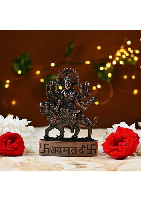 Servdharm Metal Maa Durga Murti Idol Statue Mata Sherawali Decorative Showpiece - 10 Cm(Resin Metal Brown)
