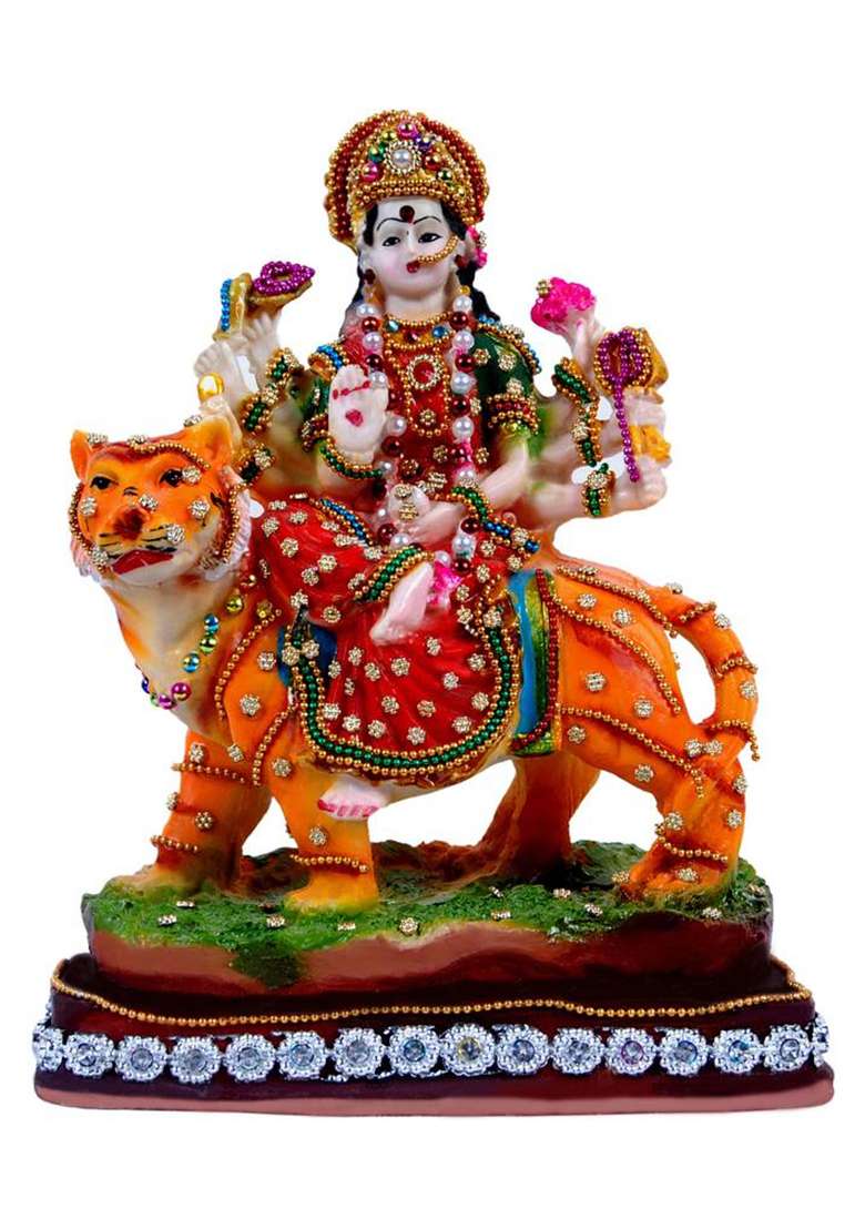 Buji Craft Durga Maa Murti Durga Murti Murti Of Durga Durga Maa Idol For Home Decorative Showpiece - 21 Cm(Polyresin Multicolor) - Indya