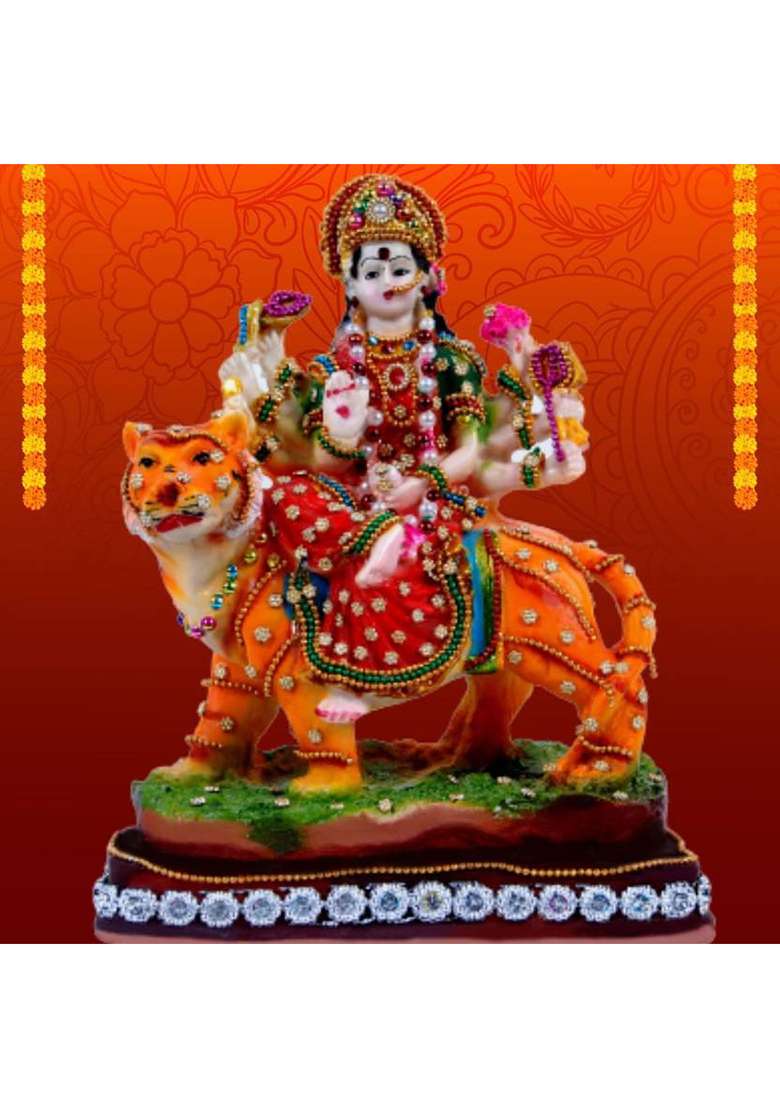 Buji Craft Durga Maa Murti Durga Murti Murti Of Durga Durga Maa Idol For Home Decorative Showpiece - 21 Cm(Polyresin Multicolor) - Indya