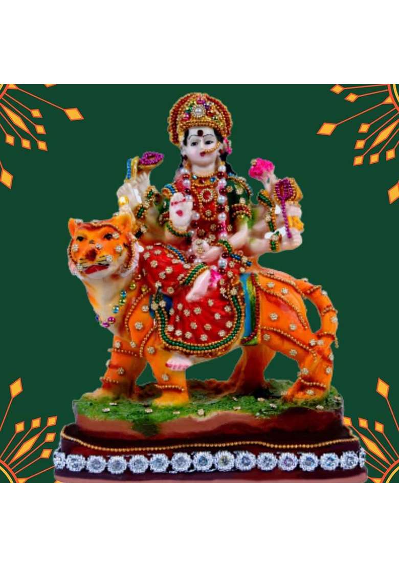 Buji Craft Durga Maa Murti Durga Murti Murti Of Durga Durga Maa Idol For Home Decorative Showpiece - 21 Cm(Polyresin Multicolor) - Indya