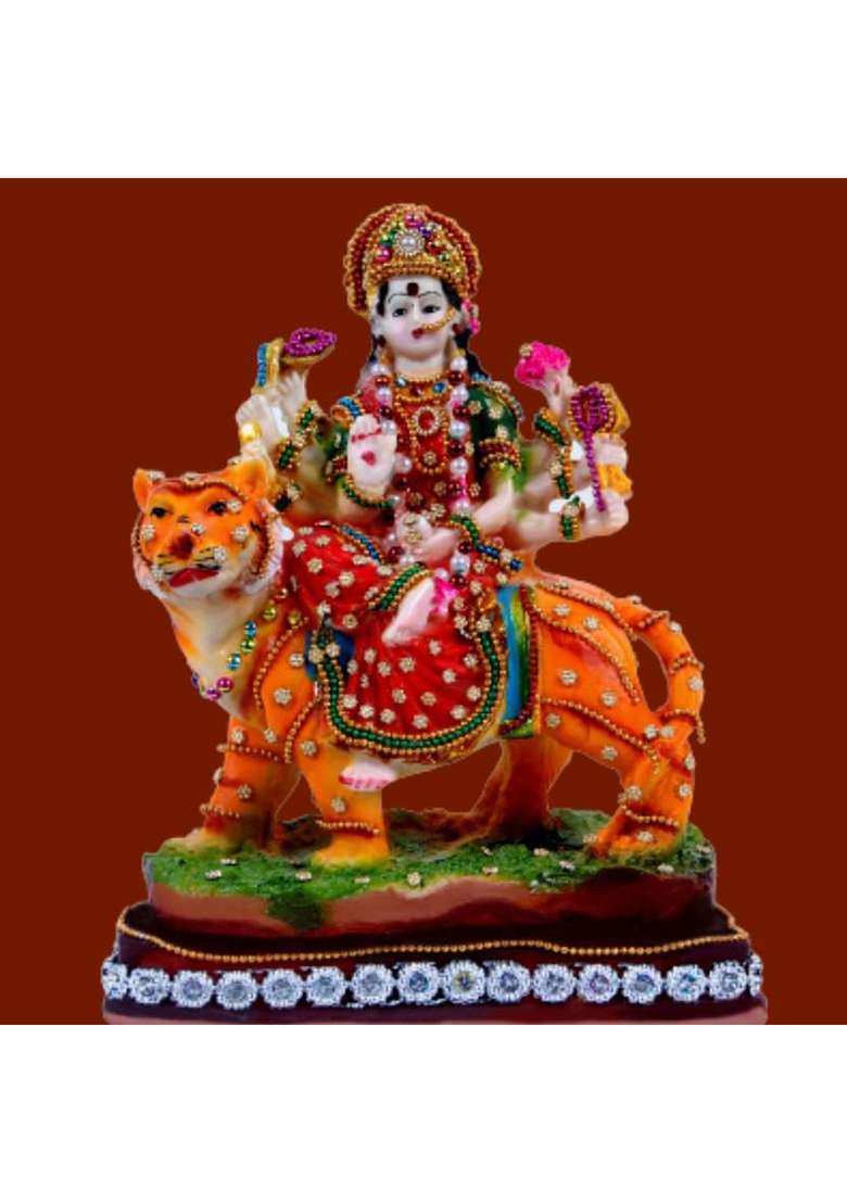 Buji Craft Durga Maa Murti Durga Murti Murti Of Durga Durga Maa Idol For Home Decorative Showpiece - 21 Cm(Polyresin Multicolor) - Indya