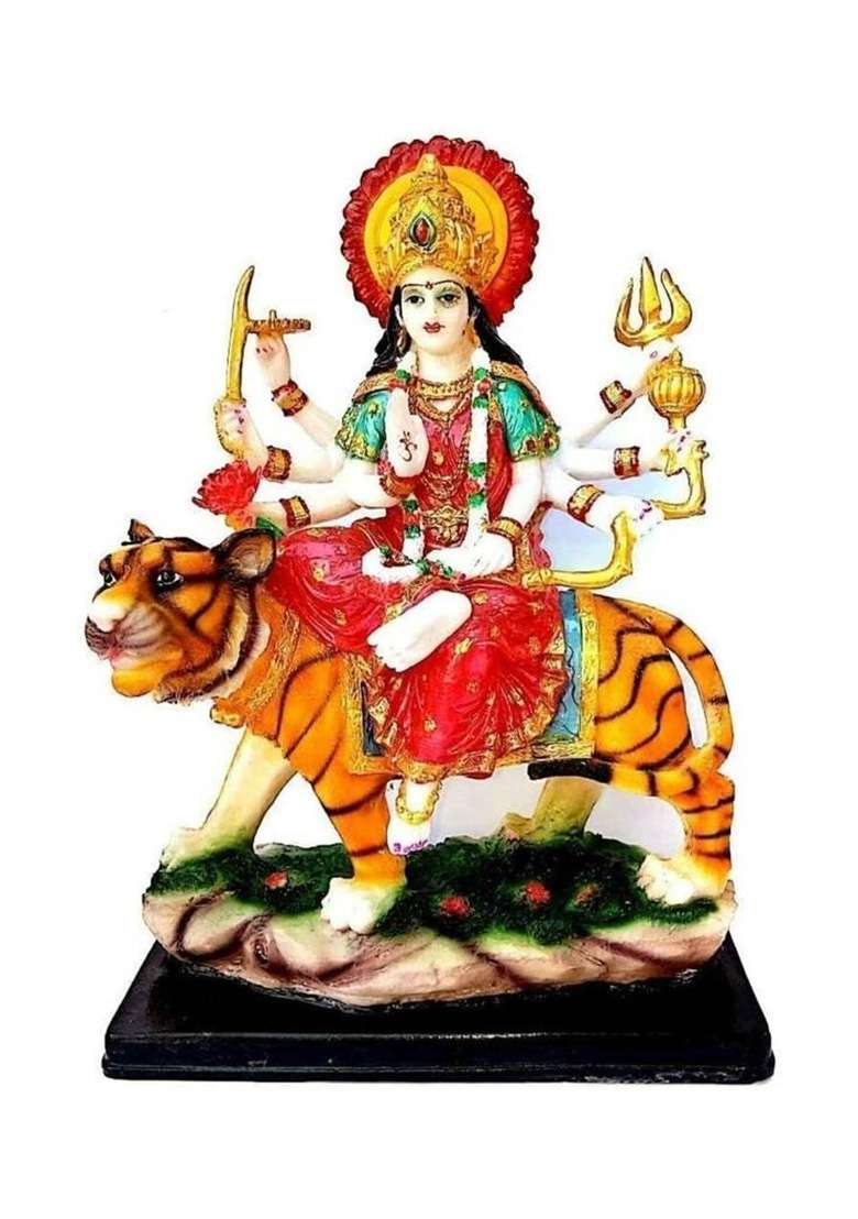 Sbbco Marble Finish Goddess Maa Durga Devi Idol Statue Sherawali Mata Rani Decorative Showpiece - 14.21 Cm(Marble Multicolor) - Indya