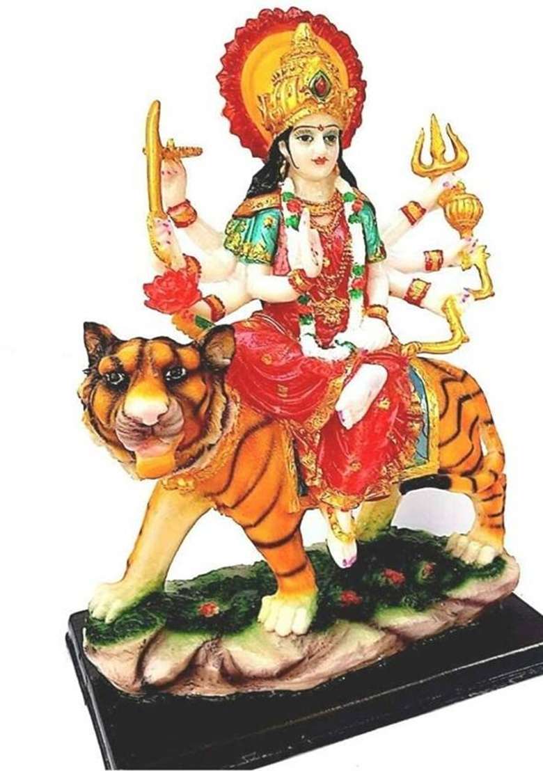 Sbbco Marble Finish Goddess Maa Durga Devi Idol Statue Sherawali Mata Rani Decorative Showpiece - 14.21 Cm(Marble Multicolor) - Indya