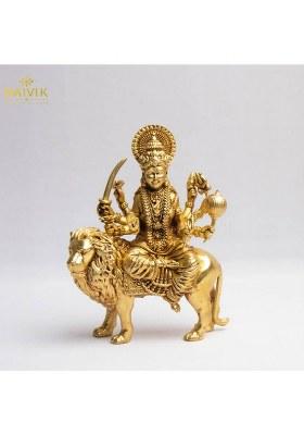 Daivik Maa Durga 100% Pure Brass Idol Decorative Showpiece - 7.5 Cm(Brass Gold)