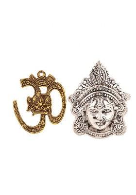 Jagriti Enterprise Matel Maa Durga Face &Om WallDoor Hanging Home Decor Positive Protection Decorative Showpiece - 2 Cm(Gold Plated Metal Silver Plated Multicolor)