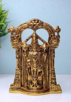 Shree Shyam Handicraft Handicraft Aluminium Lord Tirupati Balaji Sri Venkateswara Idol For Home Decor And Temple Decorative Showpiece - 23.5 Cm(Aluminium Gold)