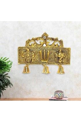 Rrbattlepoint Tirupati Balaji Door Hanging Shankh Chakra Namah Latkan For Home Gift Idol Decorative Showpiece - 16 Cm(Metal Gold)