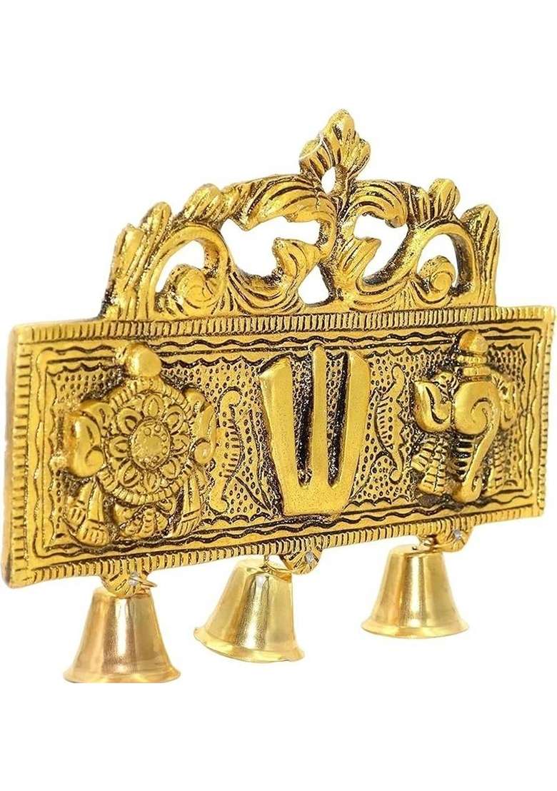 Rrbattlepoint Tirupati Balaji Door Hanging Shankh Chakra Namah Latkan For Home Gift Idol Decorative Showpiece - 16 Cm(Metal Gold) - Indya