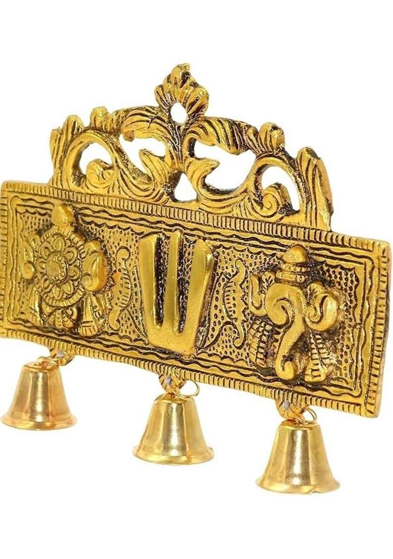 Rrbattlepoint Tirupati Balaji Door Hanging Shankh Chakra Namah Latkan For Home Gift Idol Decorative Showpiece - 16 Cm(Metal Gold) - Indya