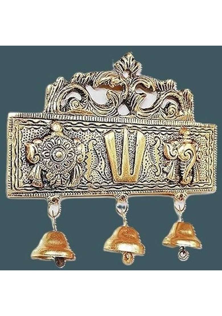 A & S Ventures Tirupati Balaji Latkan For Door Metal Wall Hanging Shankh Chakra Decorative Showpiece - 16 Cm(Metal Gold) - Indya