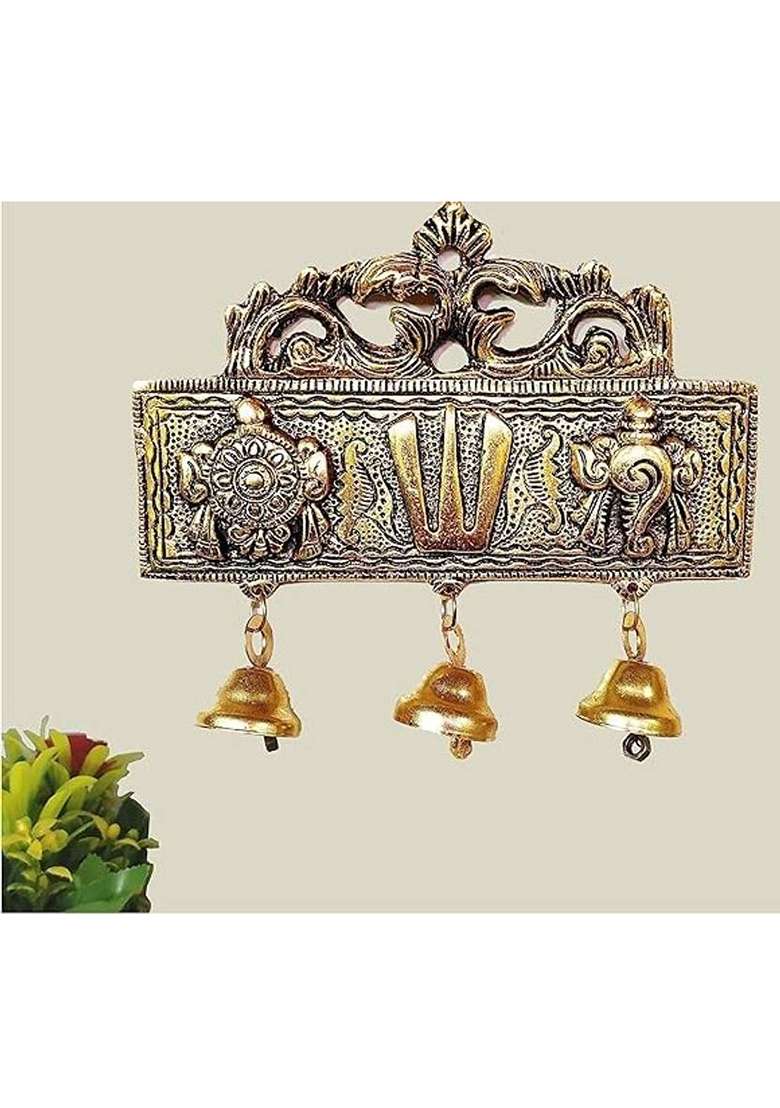 A & S Ventures Tirupati Balaji Latkan For Door Metal Wall Hanging Shankh Chakra Decorative Showpiece - 16 Cm(Metal Gold) - Indya