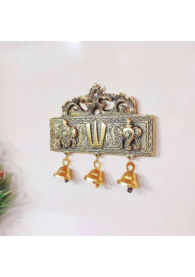 Dreamkraft Tirupati Door Hanging Shankh Chakra Namah Latkan Gold Plating Antique Decorative Decorative Showpiece - 15 Cm(Metal Gold) - Indya