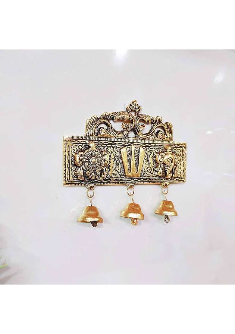 Dreamkraft Tirupati Door Hanging Shankh Chakra Namah Latkan Gold Plating Antique Decorative Decorative Showpiece - 15 Cm(Metal Gold) - Indya