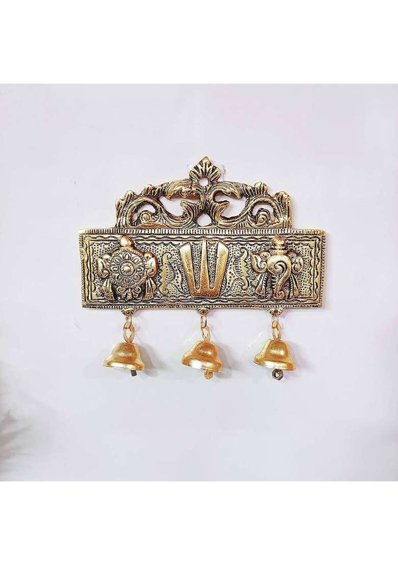Dreamkraft Tirupati Door Hanging Shankh Chakra Namah Latkan Gold Plating Antique Decorative Decorative Showpiece - 15 Cm(Metal Gold) - Indya