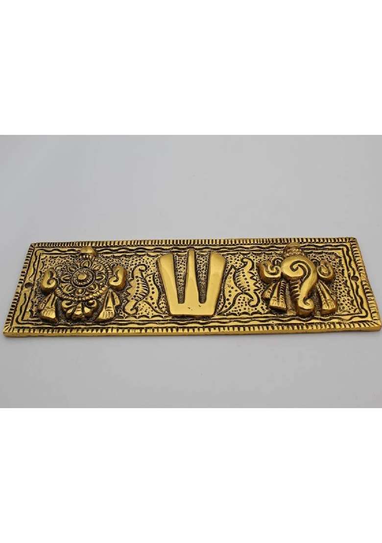 Rci Handicrafts Tirupati Door Hanging Shankh Chakra Namah Latkan Vishnu Shank Chakra Rci07 Decorative Showpiece - 8 Cm(Brass Metal Gold) - Indya