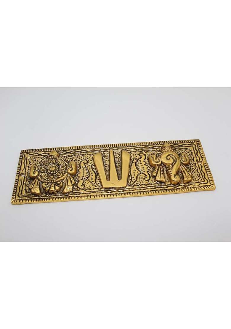 Rci Handicrafts Tirupati Door Hanging Shankh Chakra Namah Latkan Vishnu Shank Chakra Rci07 Decorative Showpiece - 8 Cm(Brass Metal Gold) - Indya