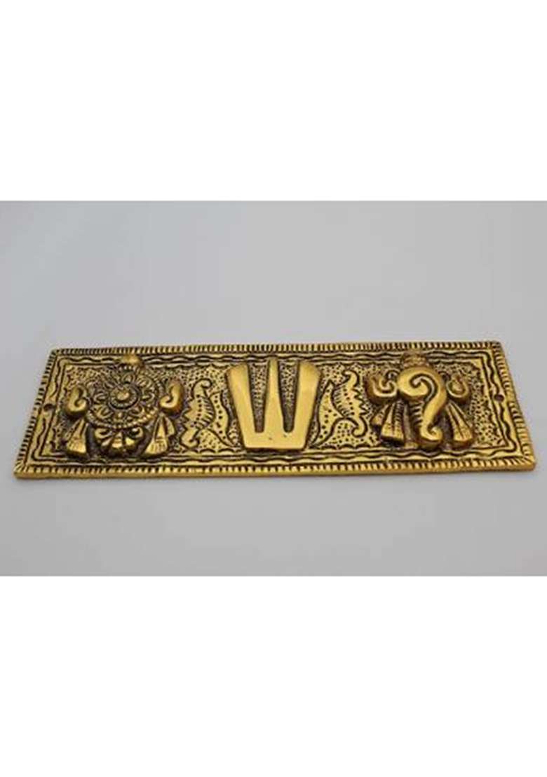 Rci Handicrafts Tirupati Door Hanging Shankh Chakra Namah Latkan Vishnu Shank Chakra Rci07 Decorative Showpiece - 8 Cm(Brass Metal Gold) - Indya