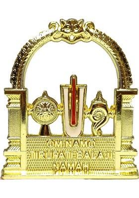 Sco Lord Tirupati Balaji Namah With ShankhChakra ArchBalaji Idol For Car Dashboard Decorative Showpiece - 6.2 Cm(Metal Gold)
