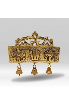 Tanso Brass Plated Shankh Chakra Tilak For Wall Hanging Shankh Chakra Tilak For Door Decorative Showpiece - 16 Cm(Metal Gold)