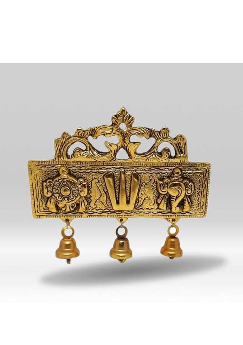 Tanso Brass Plated Shankh Chakra Tilak For Wall Hanging Shankh Chakra Tilak For Door Decorative Showpiece - 16 Cm(Metal Gold) - Indya