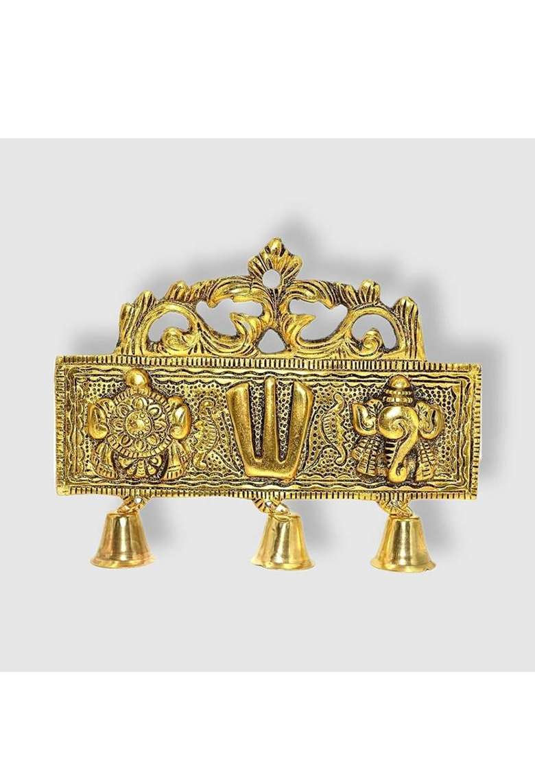 Tanso Brass Plated Shankh Chakra Tilak For Wall Hanging Shankh Chakra Tilak For Door Decorative Showpiece - 16 Cm(Metal Gold) - Indya