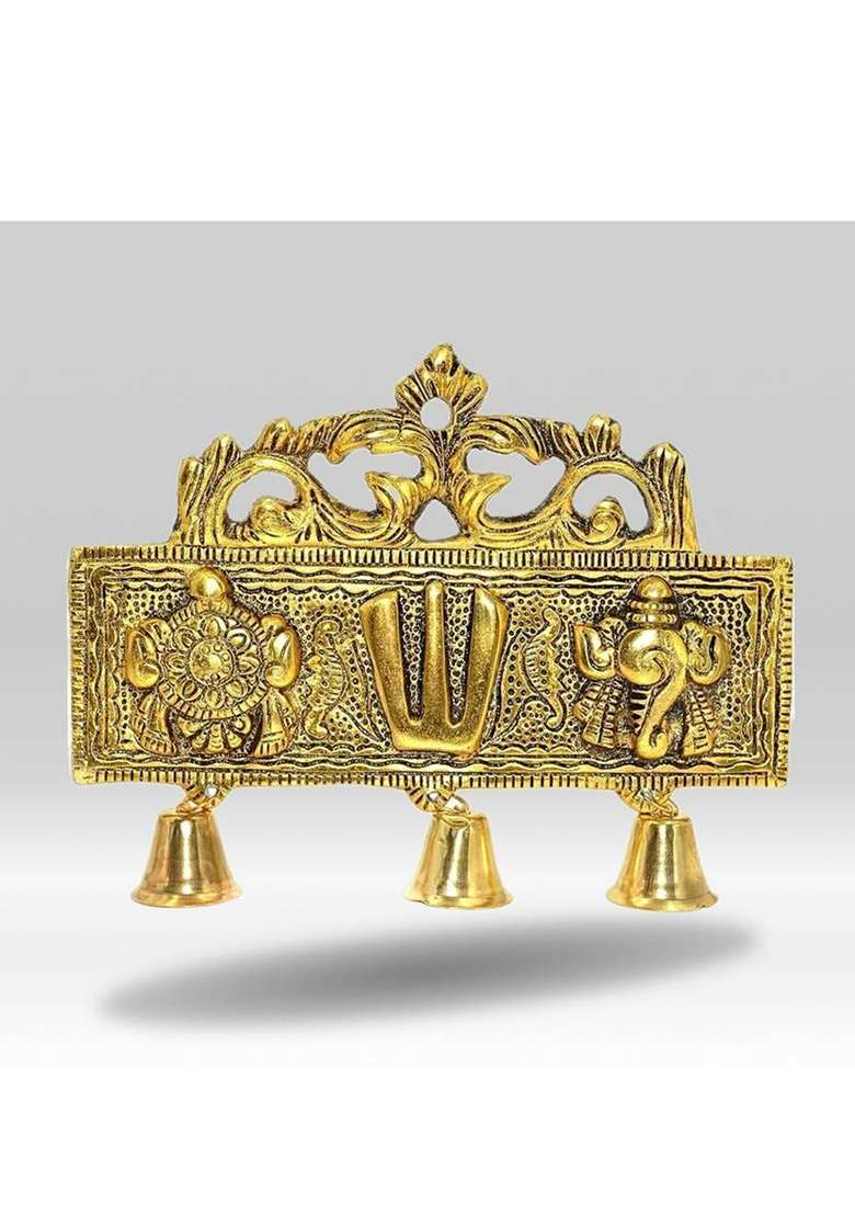 Tanso Brass Plated Shankh Chakra Tilak For Wall Hanging Shankh Chakra Tilak For Door Decorative Showpiece - 16 Cm(Metal Gold) - Indya