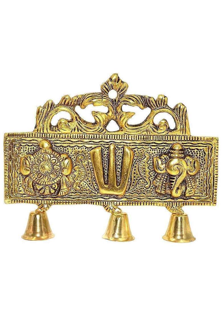 Tanso Brass Plated Shankh Chakra Tilak For Wall Hanging Shankh Chakra Tilak For Door Decorative Showpiece - 16 Cm(Metal Gold) - Indya