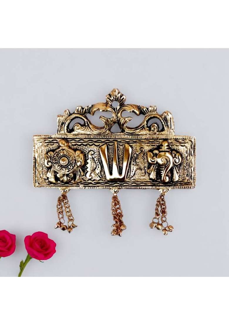 Sp Handicrafts Tirupati Door Hanging Shankh Chakra Namah Latkan Decorative Showpiece - 16 Cm(Aluminium Gold) - Indya