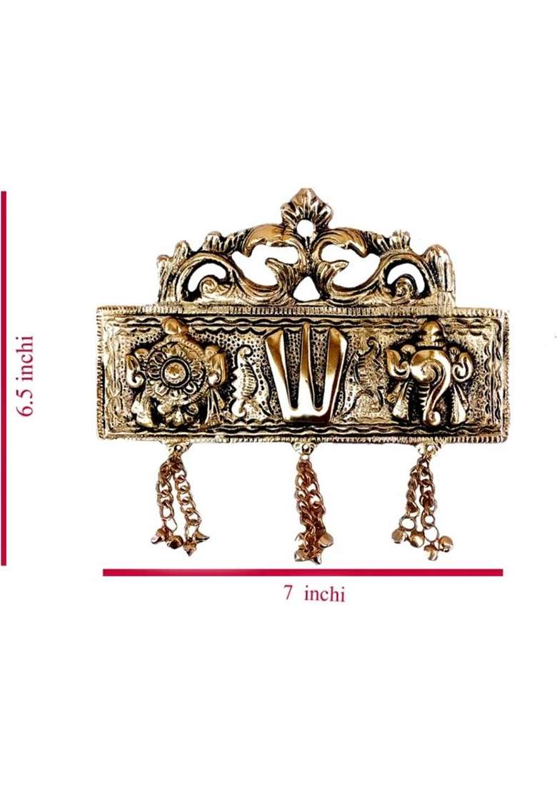 Sp Handicrafts Tirupati Door Hanging Shankh Chakra Namah Latkan Decorative Showpiece - 16 Cm(Aluminium Gold) - Indya