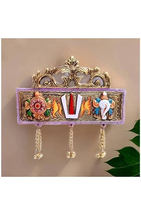 Mk Handicraft Tirupati Balaji Shankh Chakra Tilak Door Hanging For Home Balcony Decoration Decorative Showpiece - 20 Cm(Metal Multicolor)