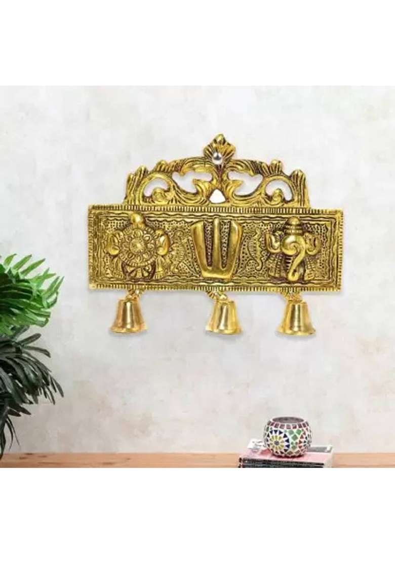 Oyssta Tirupati Balaji Shankh Chakra Tilak Hanuman Ji Symbol Hanging Shnkh Chakra Namah Decorative Showpiece - 16 Cm(Metal Gold) - Indya
