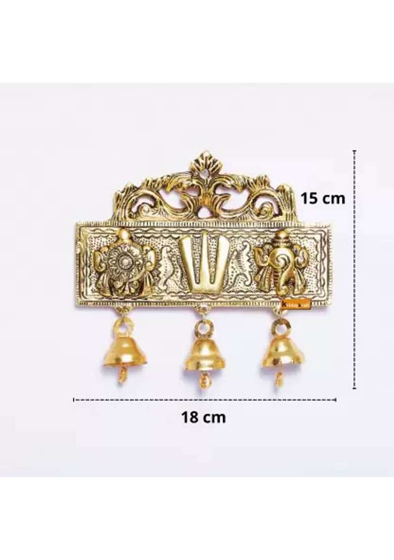 Oyssta Tirupati Balaji Shankh Chakra Tilak Hanuman Ji Symbol Hanging Shnkh Chakra Namah Decorative Showpiece - 16 Cm(Metal Gold) - Indya