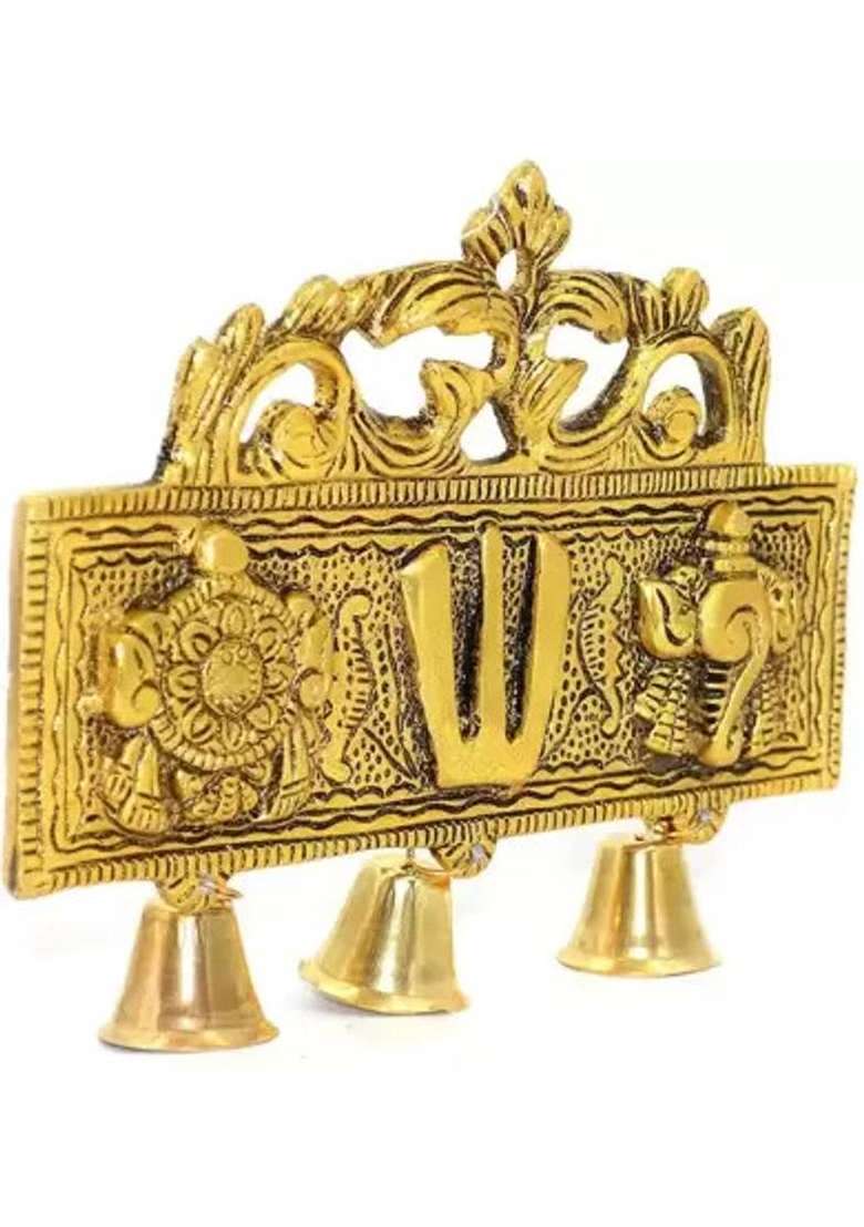 Oyssta Tirupati Balaji Shankh Chakra Tilak Hanuman Ji Symbol Hanging Shnkh Chakra Namah Decorative Showpiece - 16 Cm(Metal Gold) - Indya