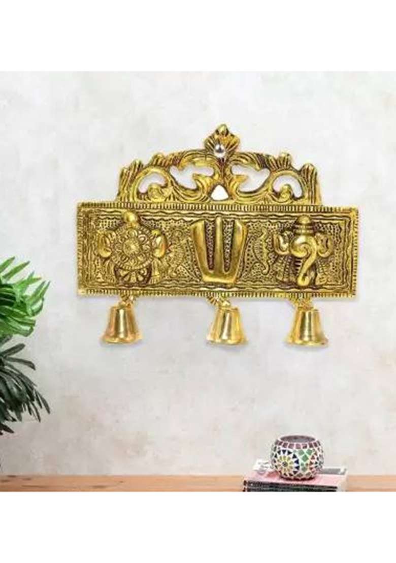 Oyssta Tirupati Balaji Shankh Chakra Tilak Hanuman Ji Symbol Hanging Shnkh Chakra Namah Decorative Showpiece - 16 Cm(Metal Gold) - Indya