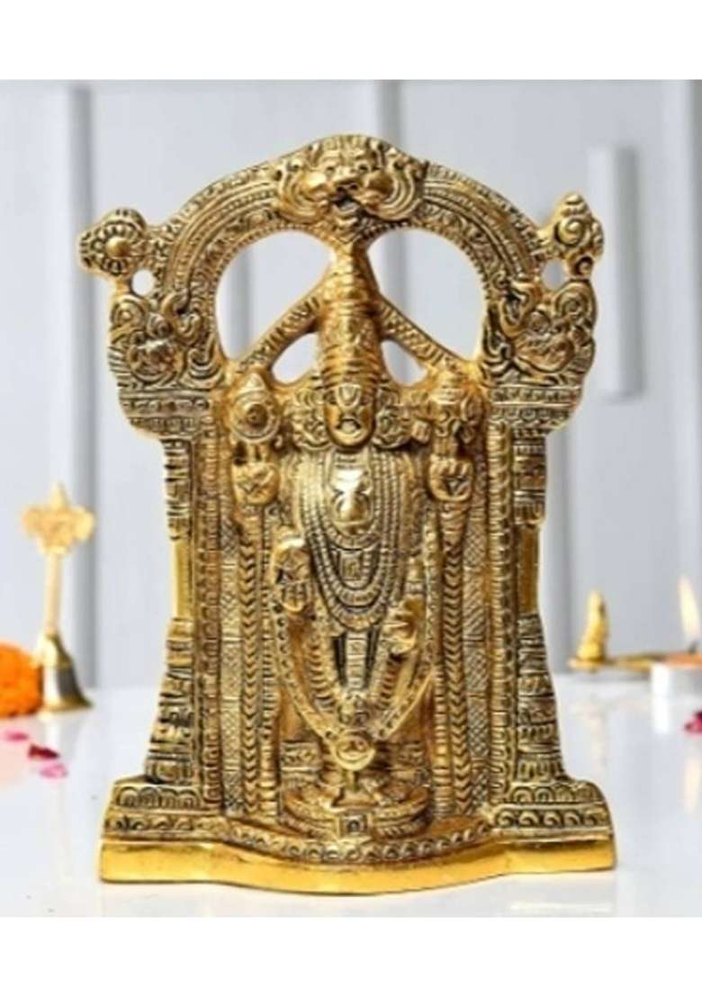 Rcs Crafts Sp Handicrafts Metal Tirupati Balaji Idol 9 X 6 X 1.5 Inches Golden Decorative Showpiece - 24 Cm(Aluminium Metal Gold) - Indya