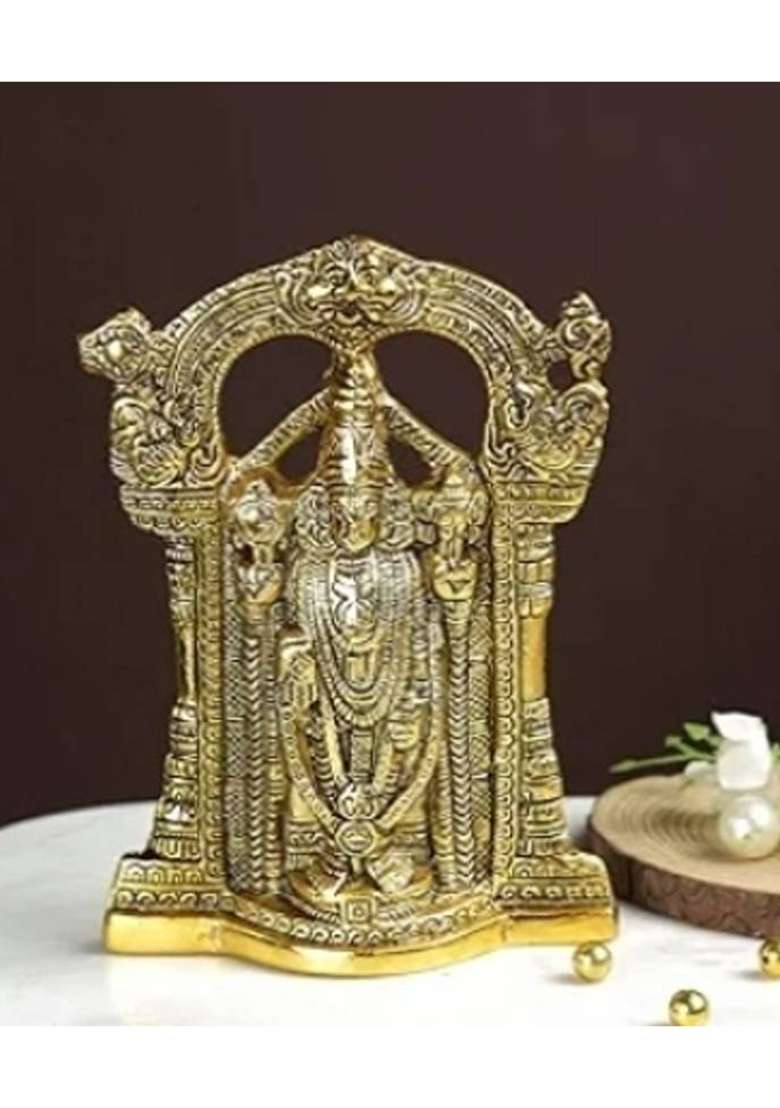 Rcs Crafts Sp Handicrafts Metal Tirupati Balaji Idol 9 X 6 X 1.5 Inches Golden Decorative Showpiece - 24 Cm(Aluminium Metal Gold) - Indya