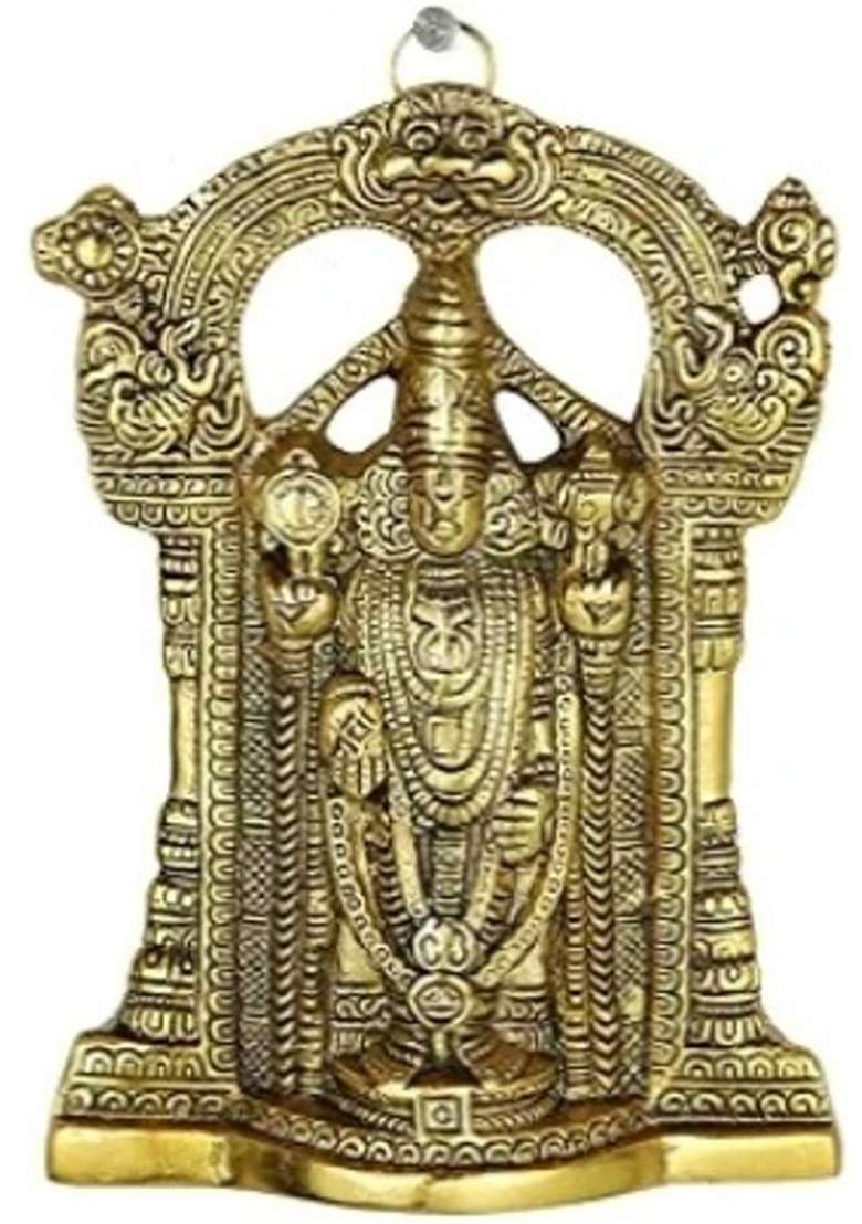 Rcs Crafts Sp Handicrafts Metal Tirupati Balaji Idol 9 X 6 X 1.5 Inches Golden Decorative Showpiece - 24 Cm(Aluminium Metal Gold) - Indya