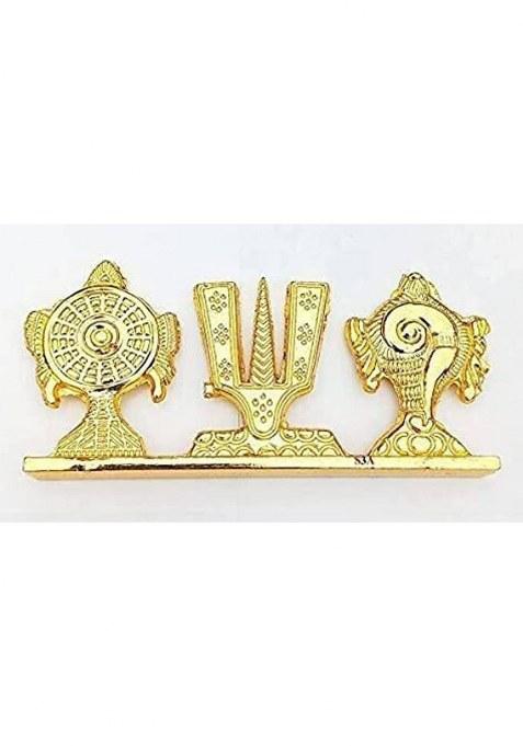 Sanskaari Brass Tirupati Balaji Shanku Chakra Namam Plate Symbol Decorative Showpiece - 5 Cm(Brass Yellow)