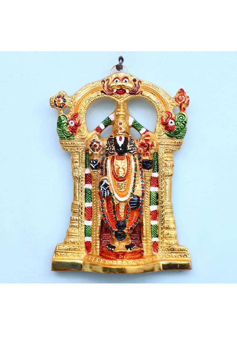 Sp Handicrafts Metal Tirupati Balaji Multicoloured Idol Lord Tirupati Balaji Decorative Showpiece - 24 Cm(Aluminium Gold) - Indya