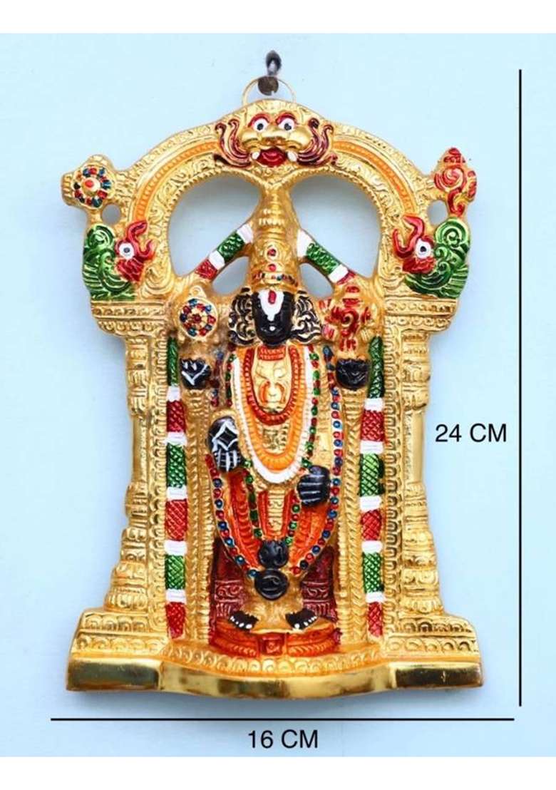 Sp Handicrafts Metal Tirupati Balaji Multicoloured Idol Lord Tirupati Balaji Decorative Showpiece - 24 Cm(Aluminium Gold) - Indya