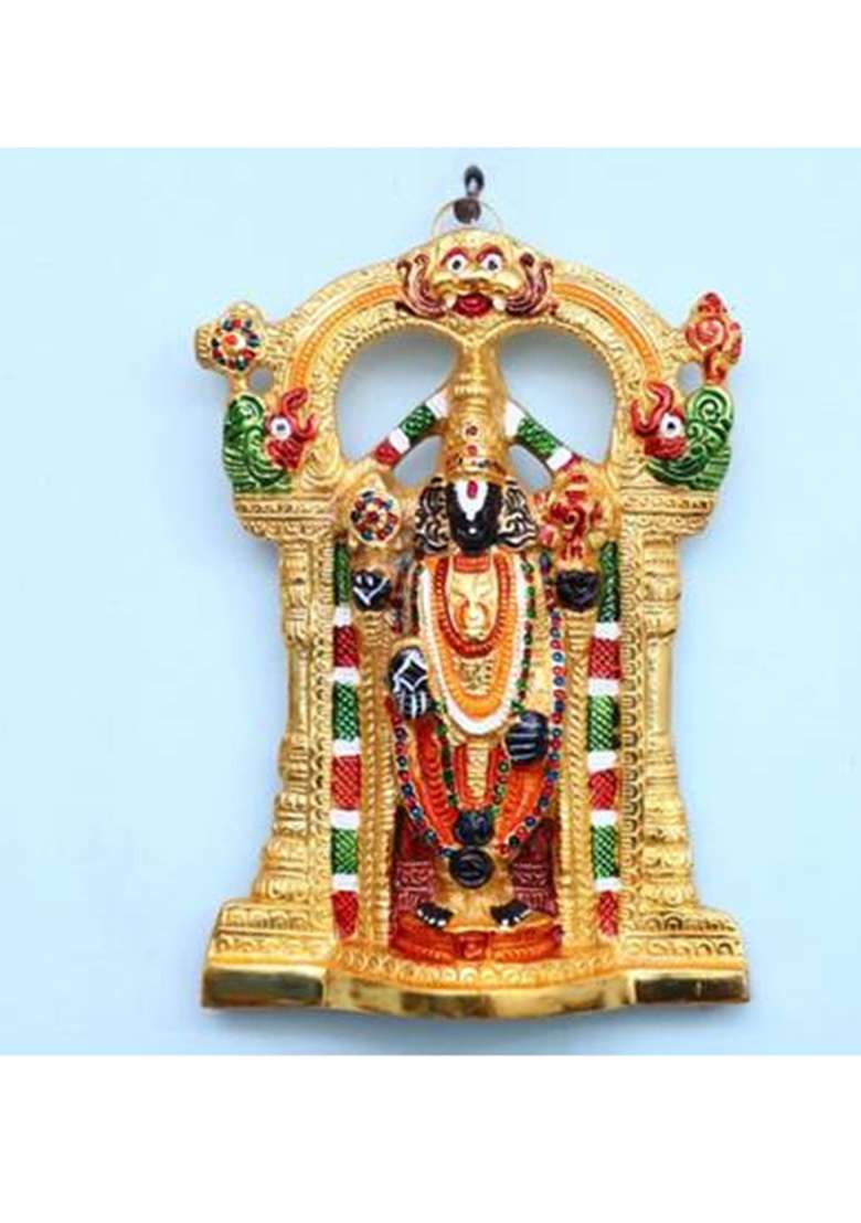 Sp Handicrafts Metal Tirupati Balaji Multicoloured Idol Lord Tirupati Balaji Decorative Showpiece - 24 Cm(Aluminium Gold) - Indya