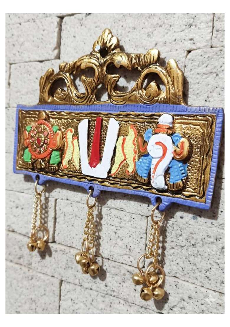 Battlepoint Tirupati Balaji Door Hanging Shankh Chakra Namah Latkan For Home Gift Idol Decorative Showpiece - 16 Cm(Metal Multicolor) - Indya